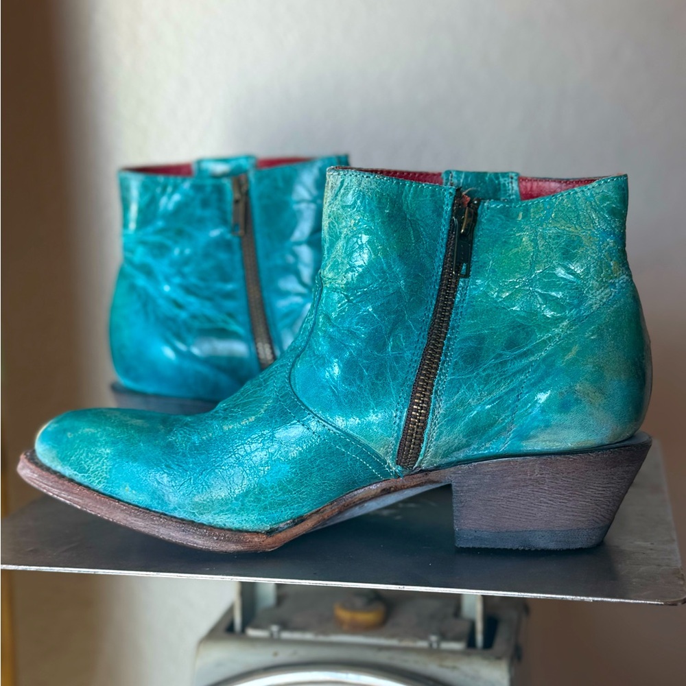 Ferrini Teal Leather Ankle Boots - Picture 3 of 8